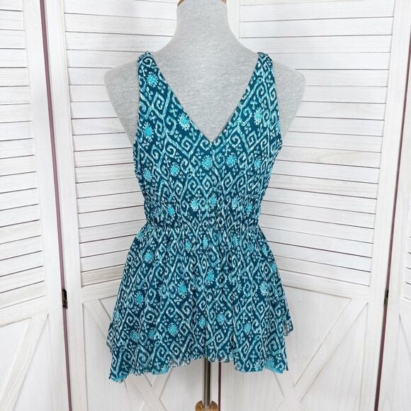 Michael Michael Kors Printed Mesh Peplum Tank Top Turquoise Blue XS - Picture 4 of 13
